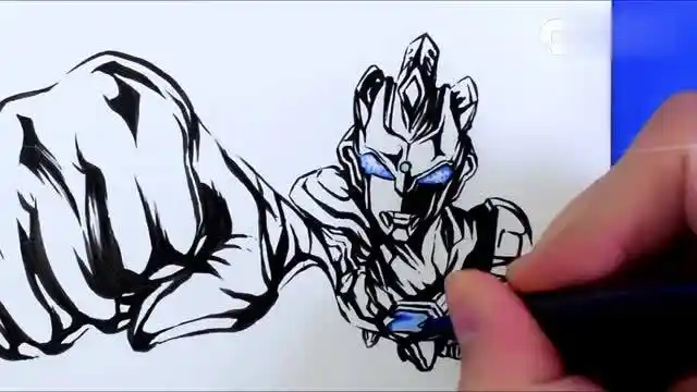 手绘泽塔奥特曼,阿尔法装甲召唤画面,教你如何用马克笔涂颜色~-教育