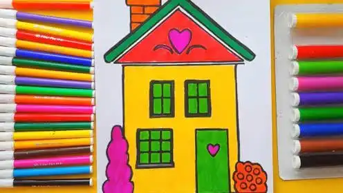 爱心双层小洋楼简笔画涂色教程乡村民居简笔画图片好看的小房子简笔画