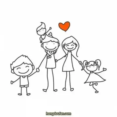 一家人手拉手三胎一家人简笔画大全
