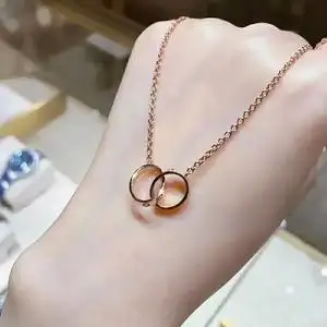 卡地亚双环项链带钻