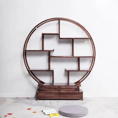 实木多宝阁架子茶室置物架中式古董仿古圆形隔断多宝格