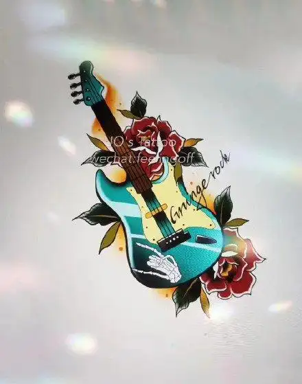 水彩吉他纹身水彩色的9款小清新吉他纹身图案49