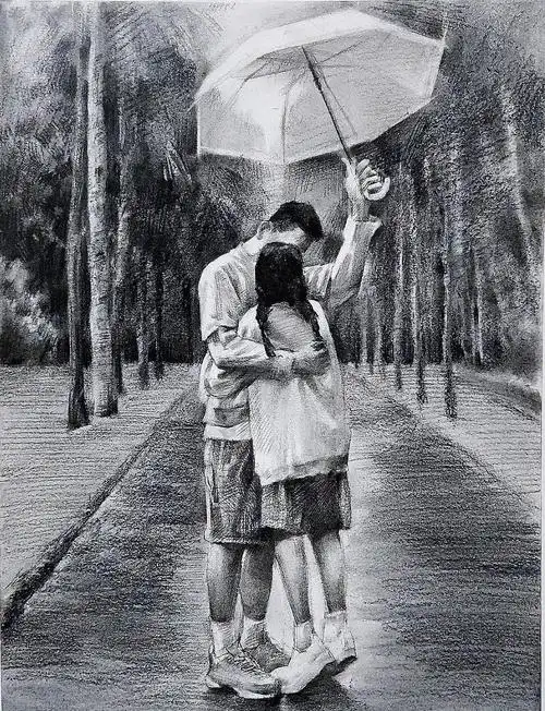 素描风景教程:如何画雨中人物