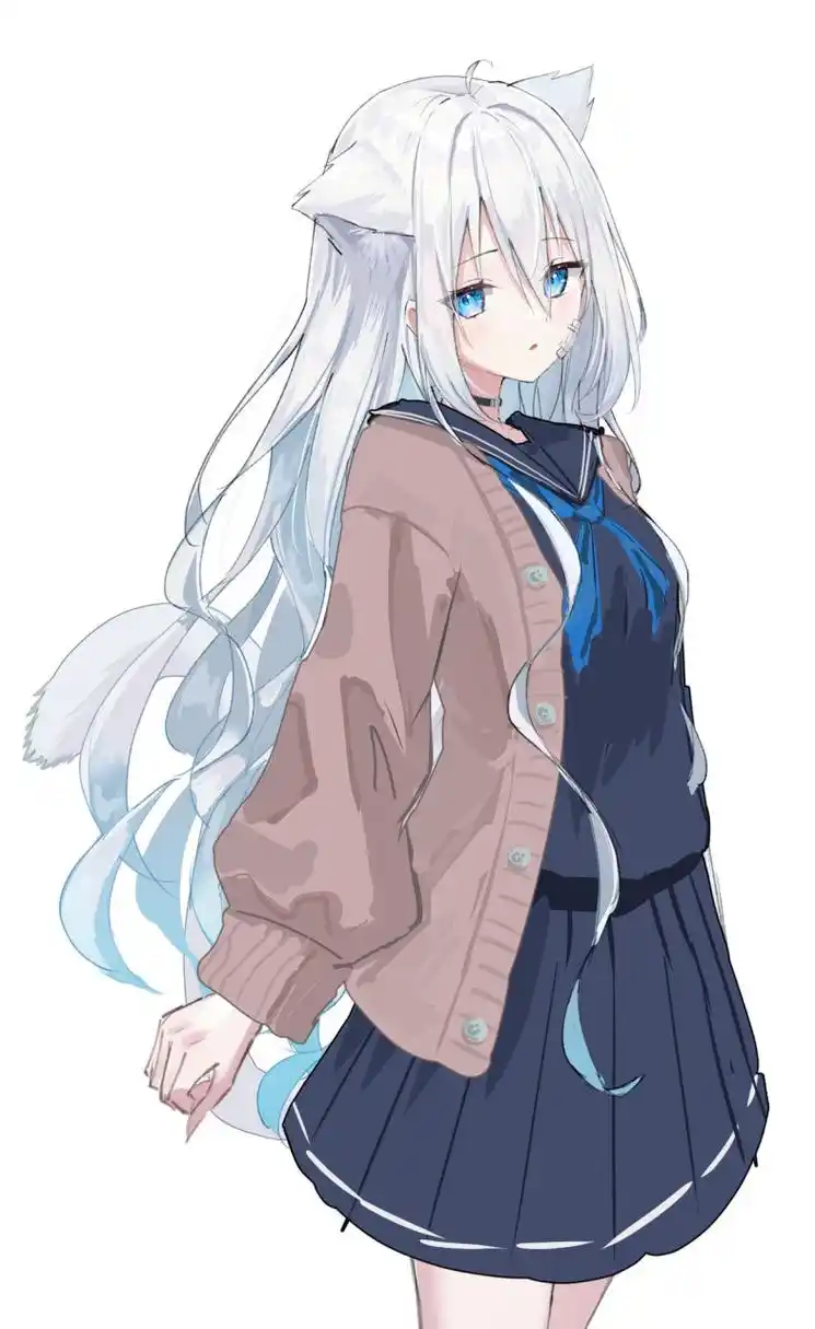 二次元#  白发猫耳娘 画师:十神乃