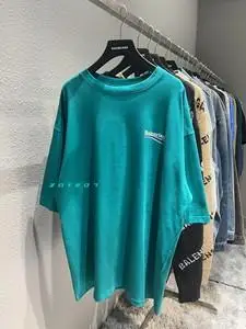 巴黎世家balenciaga湖水绿经典可乐logo标女t恤宽松大码男士短袖
