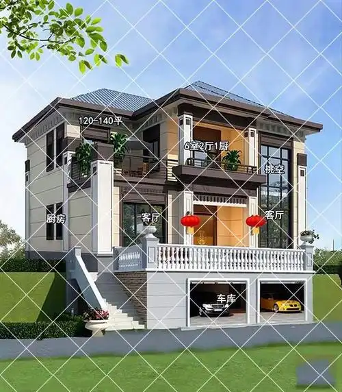 18款带地下车库农村别墅设计,第3款人气最旺,带车库的奢华别墅