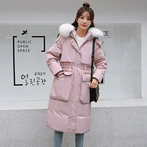 新款羽绒服女长款外套过膝加厚韩版时尚白鸭绒真毛领2020冬季