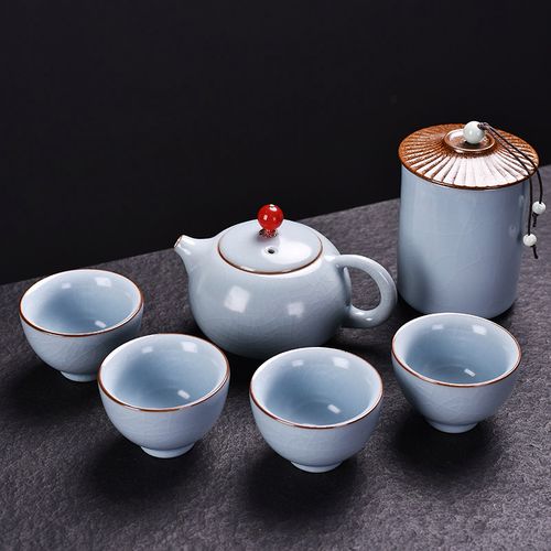 翼荏哥窑茶具冰裂汝窑茶具小套装家用陶瓷哥窑冰裂开片养金丝泡茶茶壶
