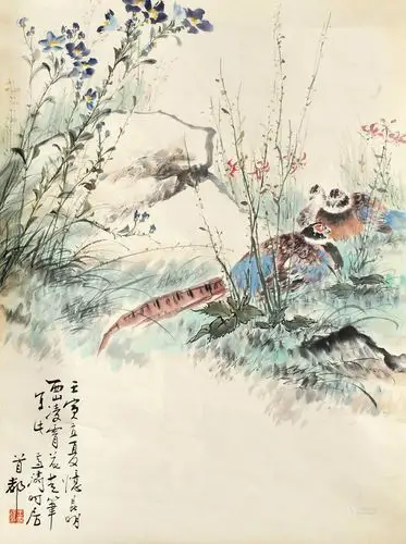 王雪涛 画锦鸡 雉鸡