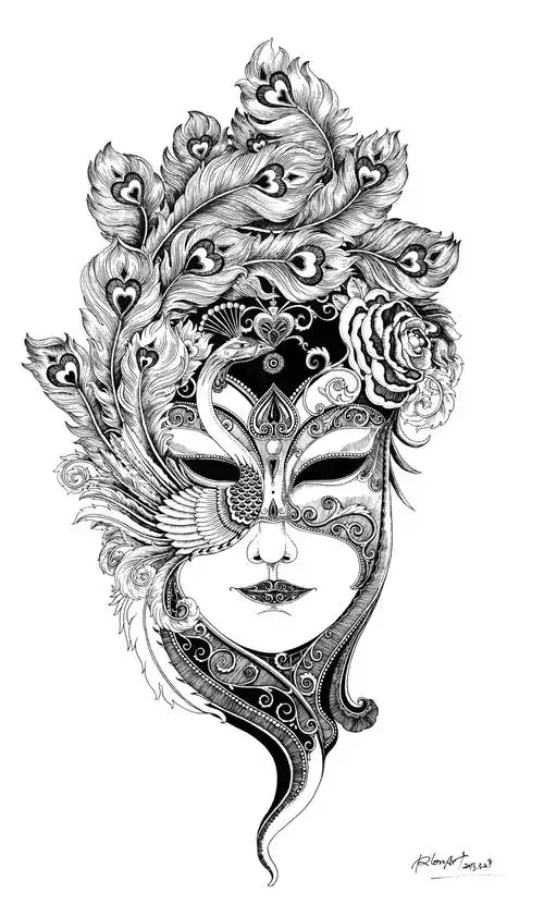 女人面具插画作品