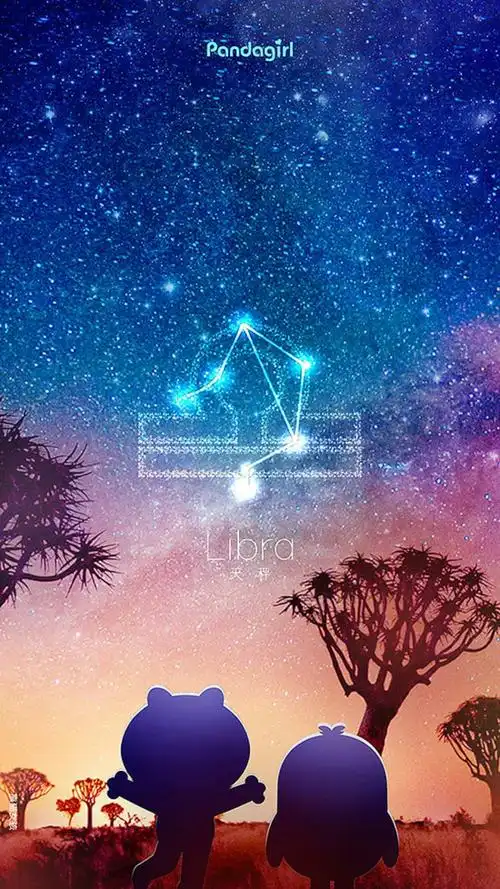 熊猫女孩_· 十二星座璀璨星空卡通壁纸——天秤