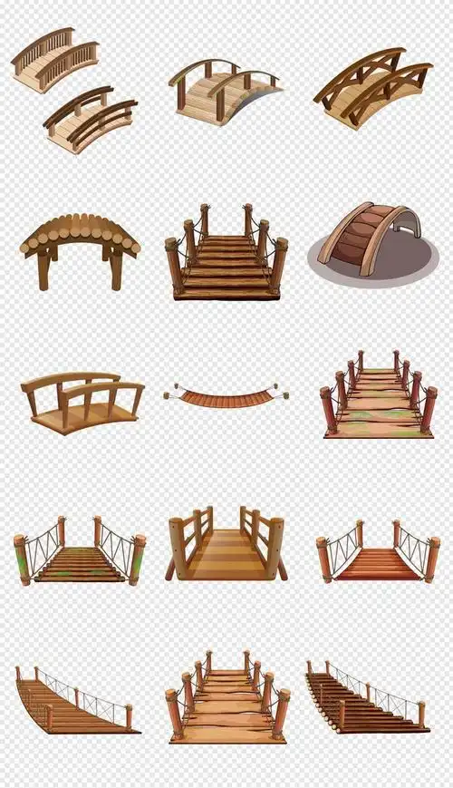 卡通手绘游戏场景素材小桥木桥png素材