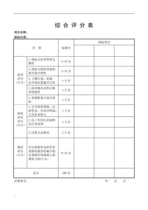 标书综合评分表