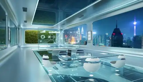 三维渲染现代科幻未来室内办公室设计