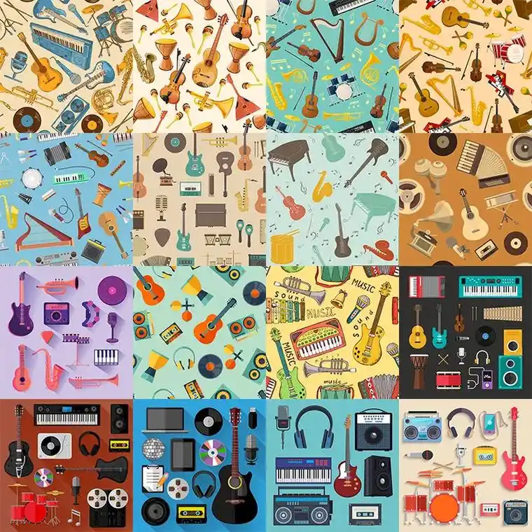 各种乐器彩色背景素材图#乐器 #图片 #卡通画 #吉他 #图 - 抖音
