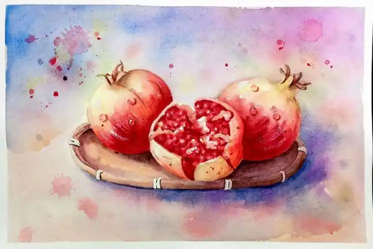水彩红石榴