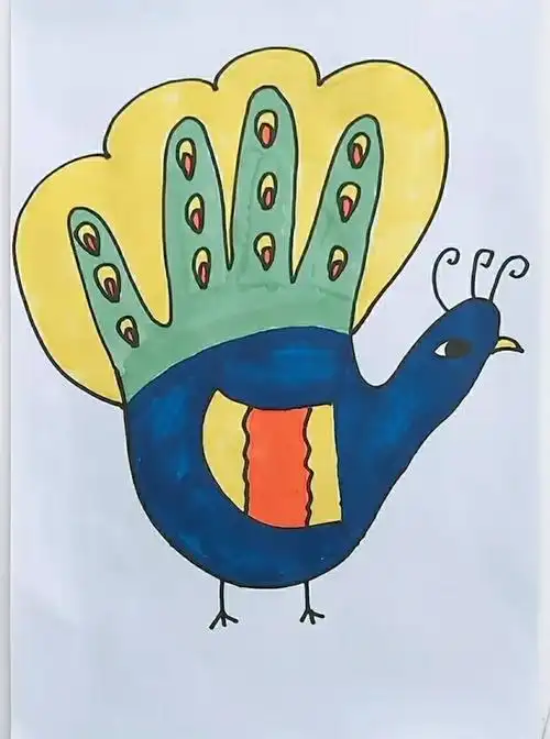 八鱼小学网络学习【一年级美术第四次实践学习内容《手形添画》】