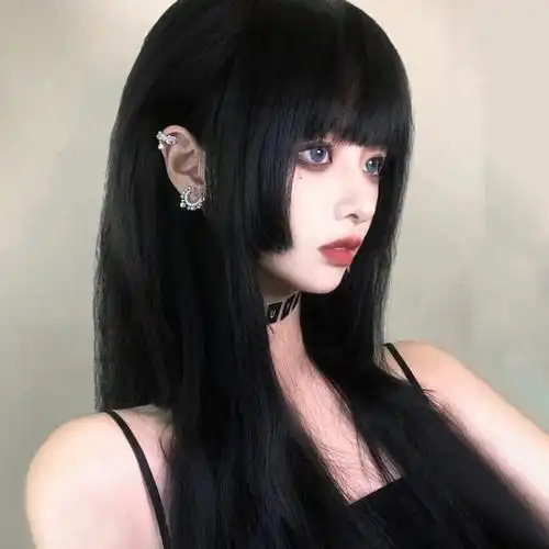 火箭少女头发假发女长直发lolita日式公主切软妹黑色发长发全头套