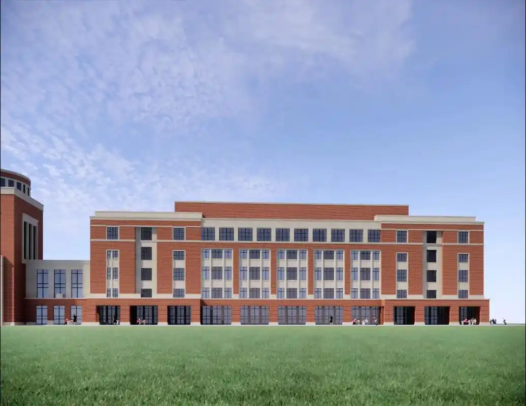 中小学学校外立面橘红色真石漆效果图设计.#3d效果图 #建筑 - 抖音